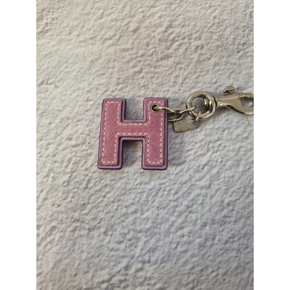 Coach Initial H Bag Charm Keychain Purple Gold Leather Suede Accessory